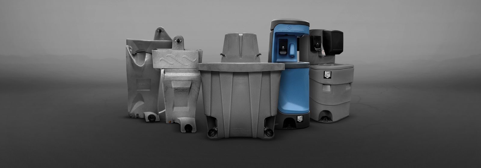 A blue portable handwashing station on a gray background, designed for outdoor use.
