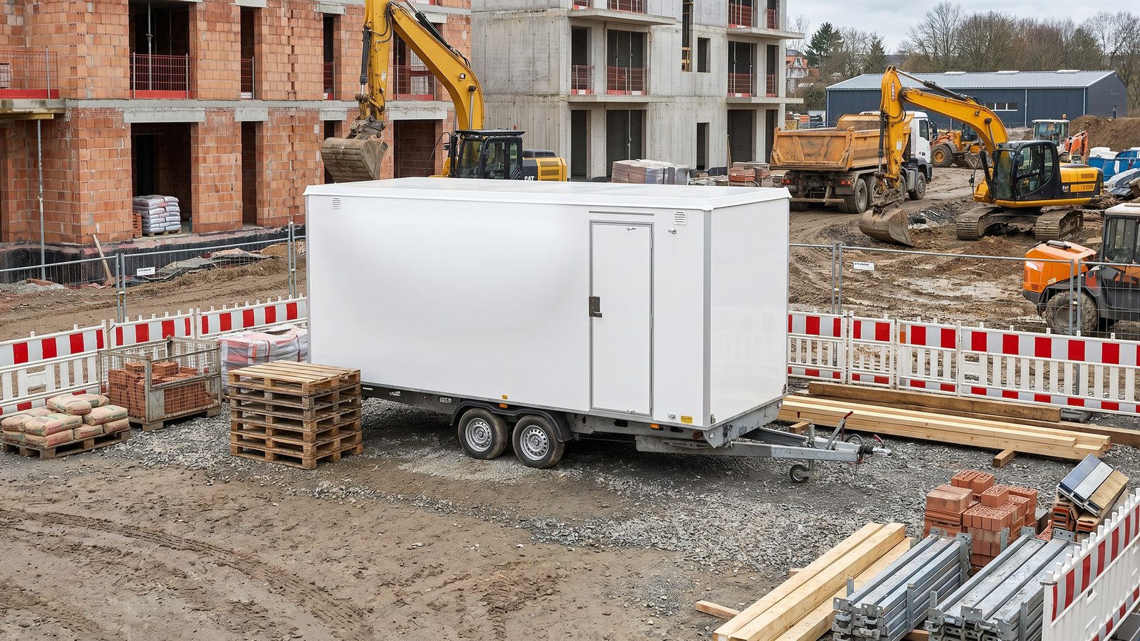 Satellite restroom or crew trailer on site