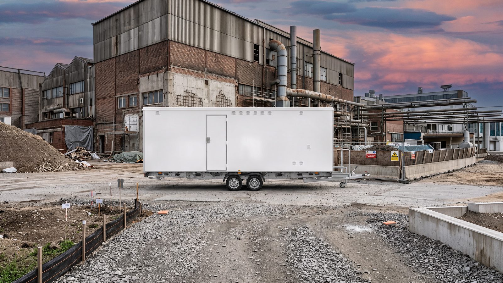 Satellite restroom or crew trailer on site