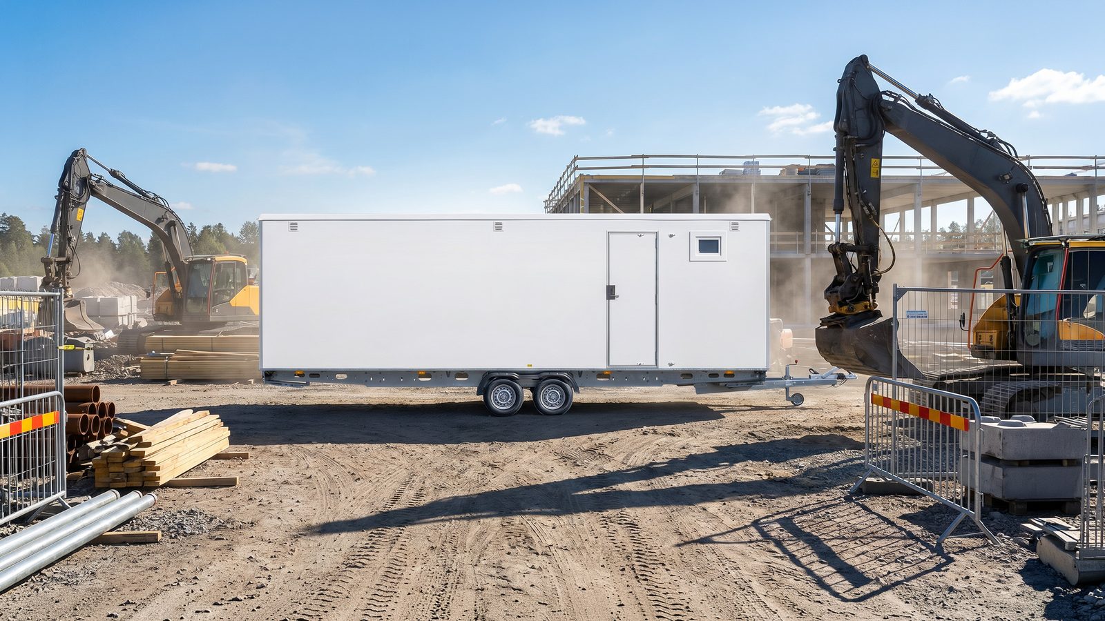Satellite restroom or crew trailer on site