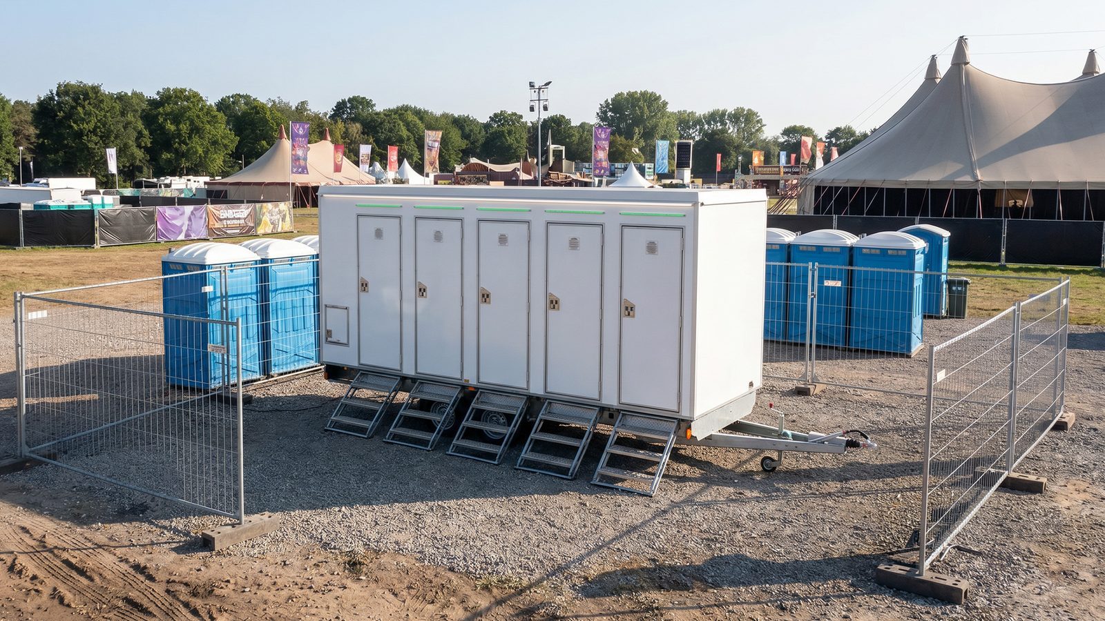 Satellite restroom or crew trailer on site