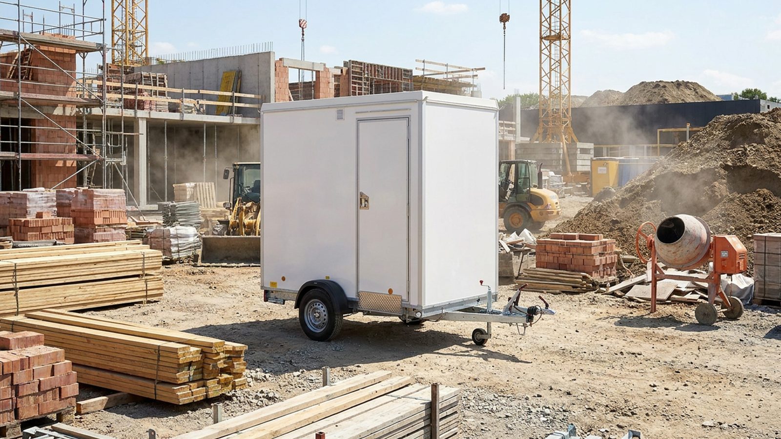 Satellite restroom or crew trailer on site